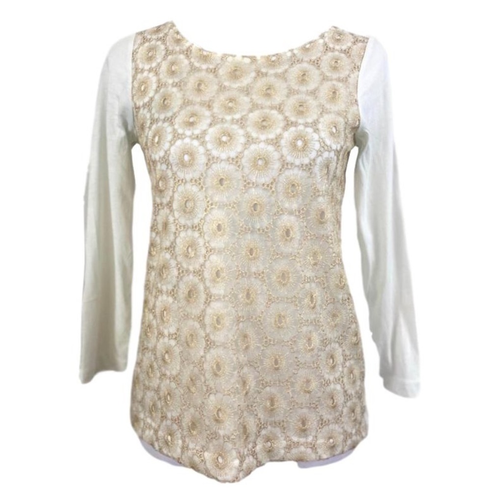 JCrew Gold Floral Lace Long Sleeve Woman’s Tee